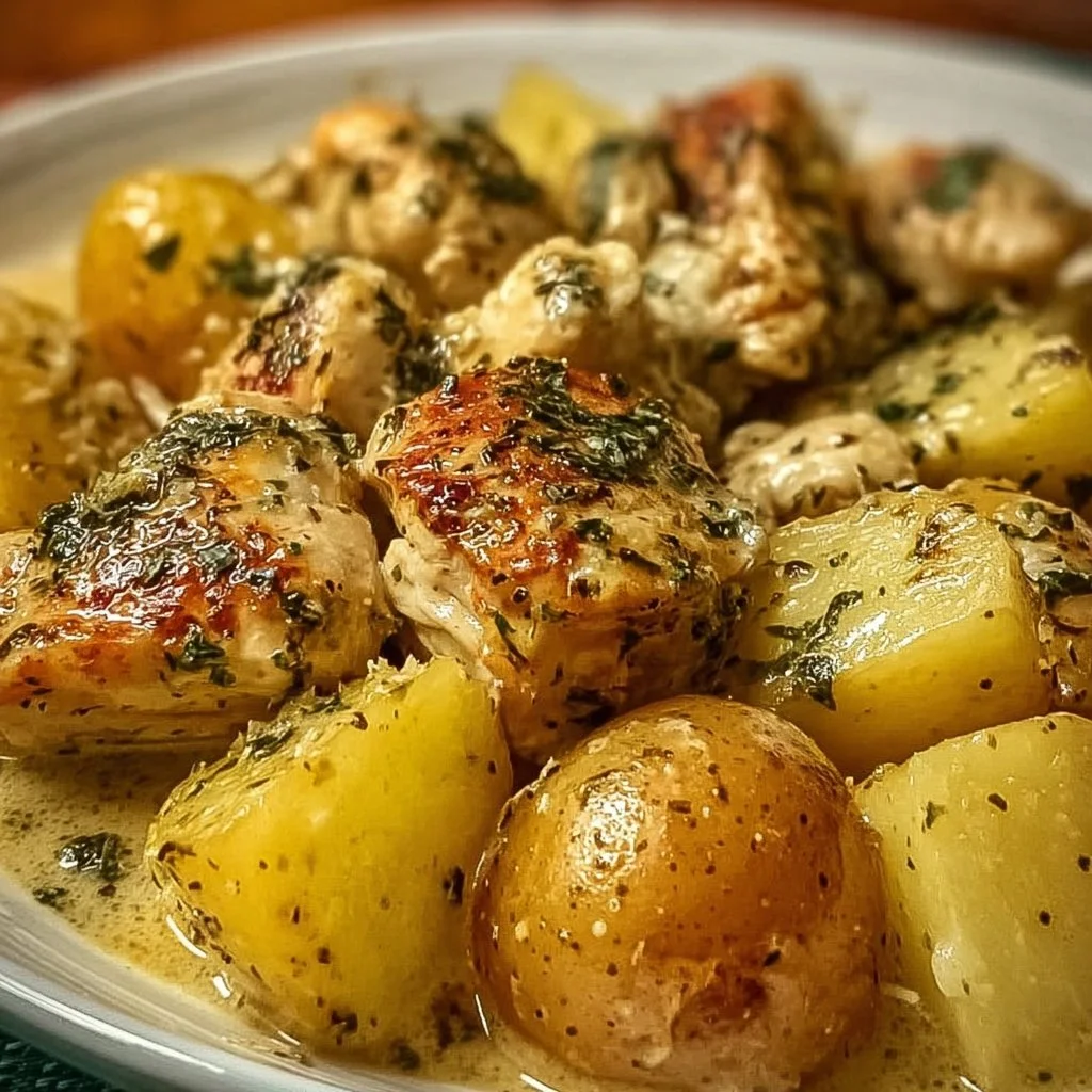 Garlic Parmesan Crockpot Chicken with potatoes in a slow cooker dish
