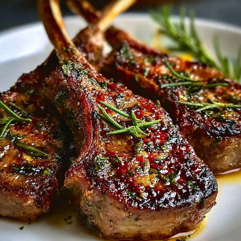 Delicious garlic rosemary lamb chops served on a plate