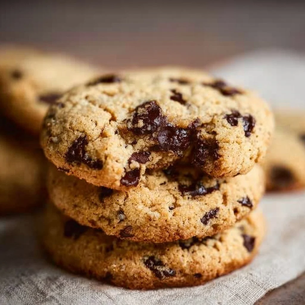 Gluten-free chocolate chip almond flour cookies on a wooden board