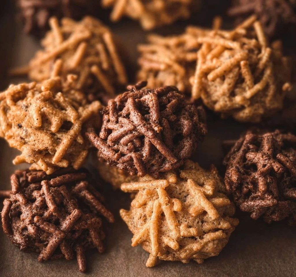 Plate of homemade Haystack Cookies with coconut and chocolate.
