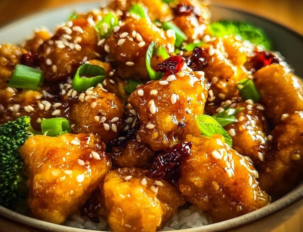 Healthy orange chicken dish with vibrant colors and fresh ingredients
