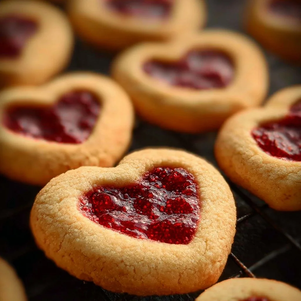 Heart Jam Cookies with fruity filling and a delicate cookie crust