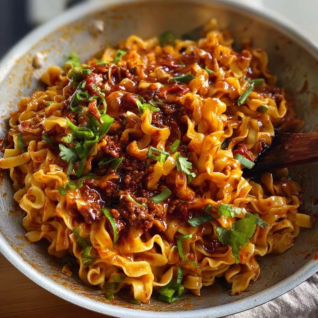 Bowl of homemade chili sauce served with noodles