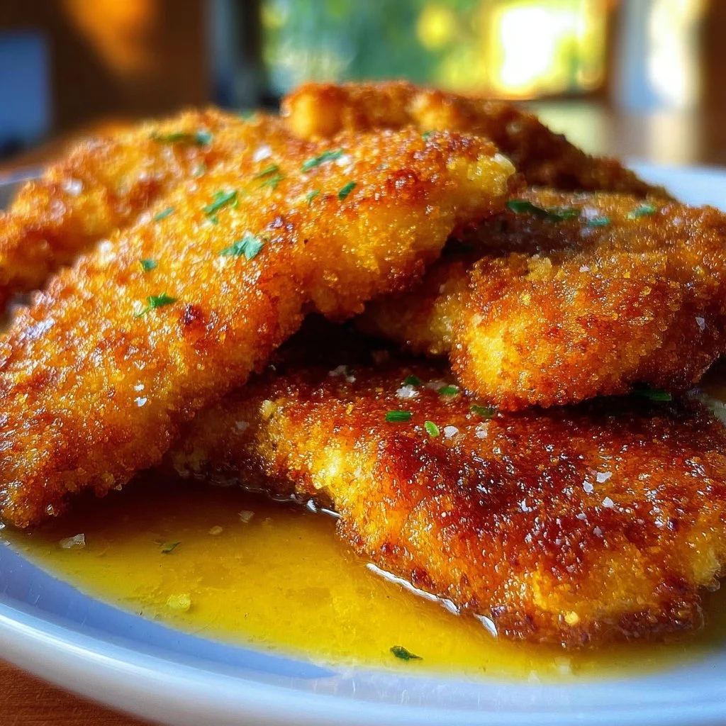 Hot honey chicken cutlets served on a plate, ready to enjoy.