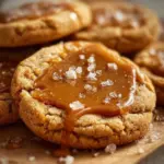 Freshly baked easy salted caramel cookies on a cooling rack