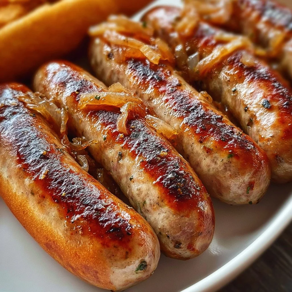Juicy brats cooked to perfection in an air fryer