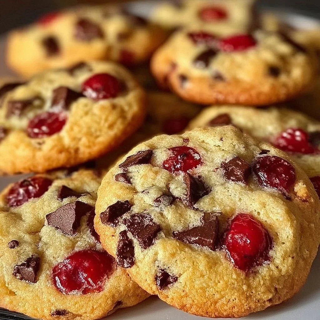 Delicious maraschino cherry chocolate chip cookies fresh from the oven