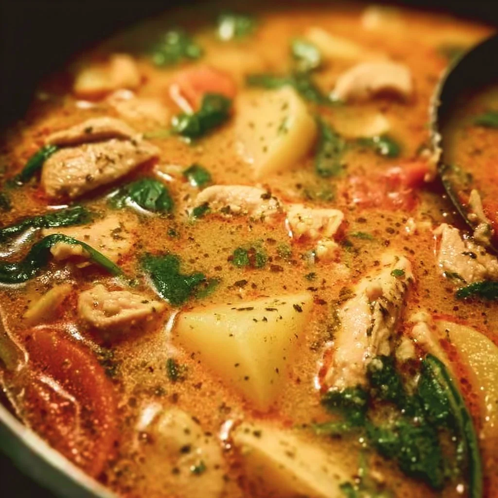 Delicious Marry Me Chicken Soup in a bowl topped with herbs