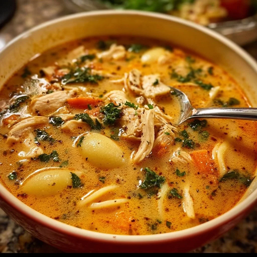 Delicious Marry Me Chicken Soup in a bowl with herbs and spices
