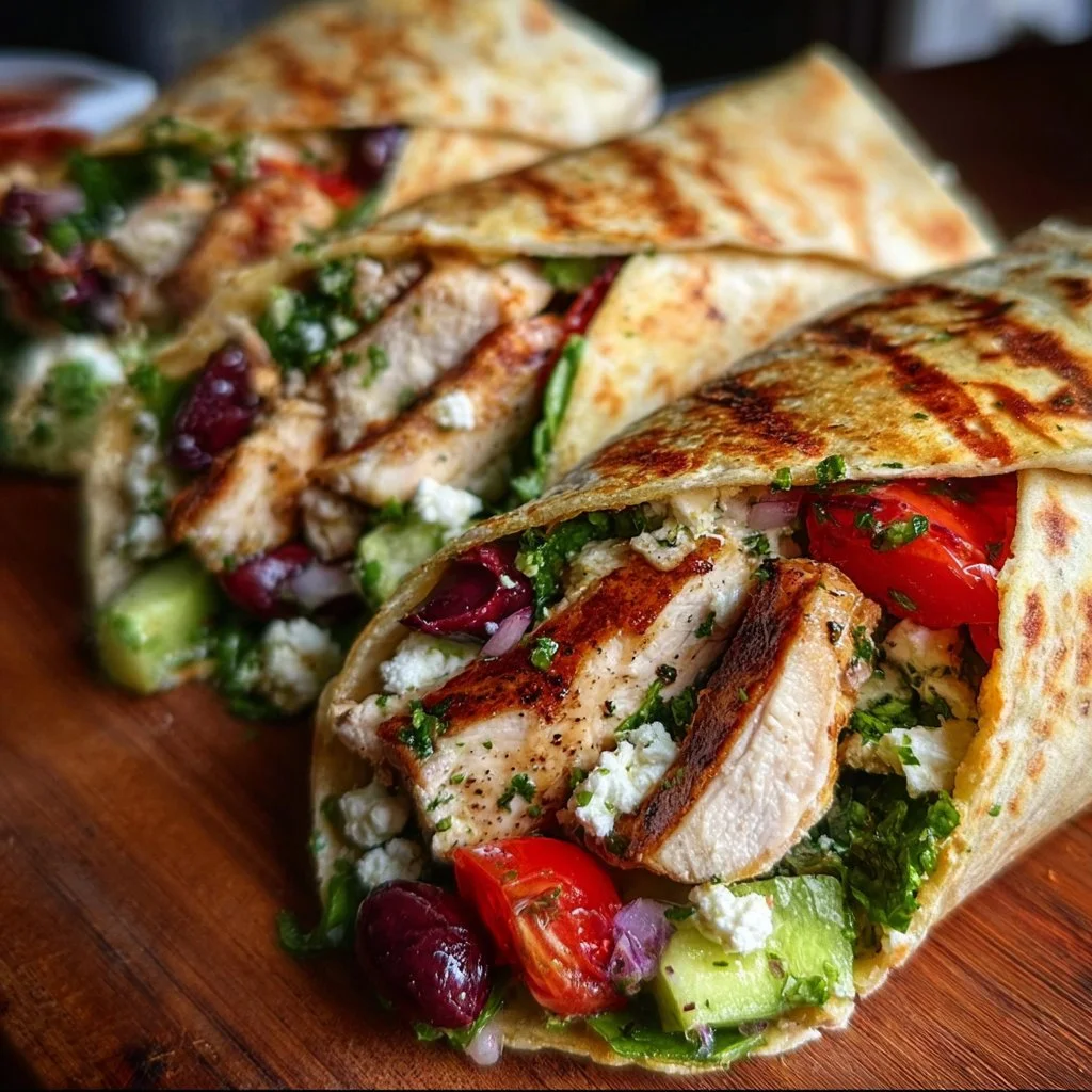 Mediterranean Chicken Wrap with fresh vegetables and herbs