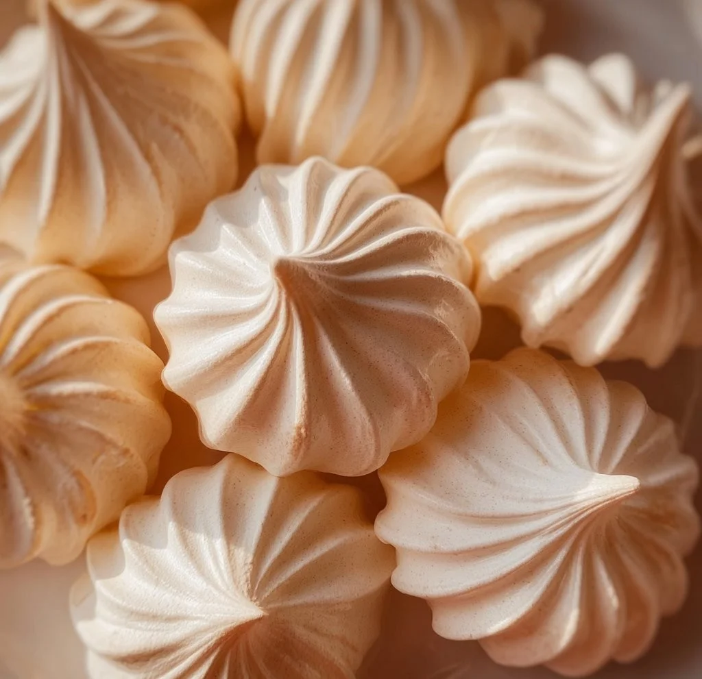 A plate of light and crispy meringue cookies topped with colorful sprinkles.