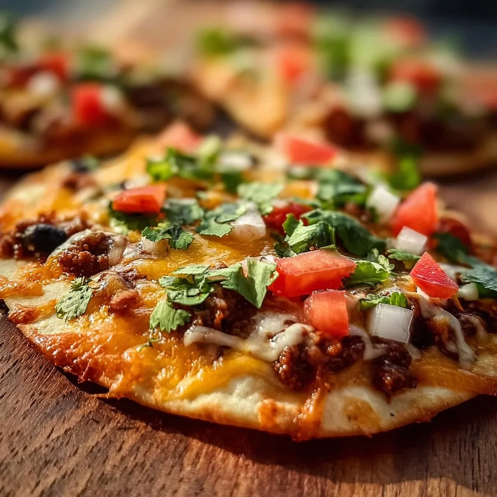 Delicious homemade Mexican Pizza topped with vibrant ingredients