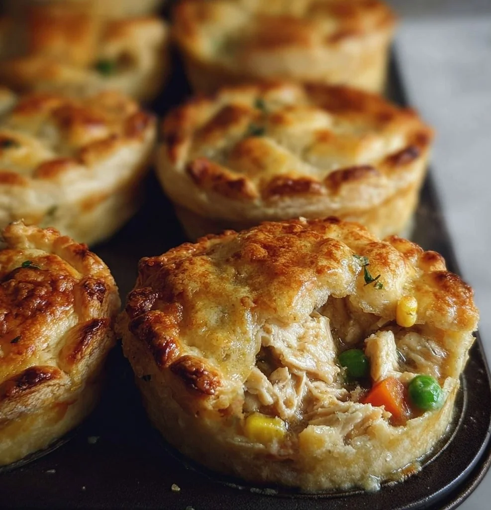 Mini chicken pot pies freshly baked and ready to serve