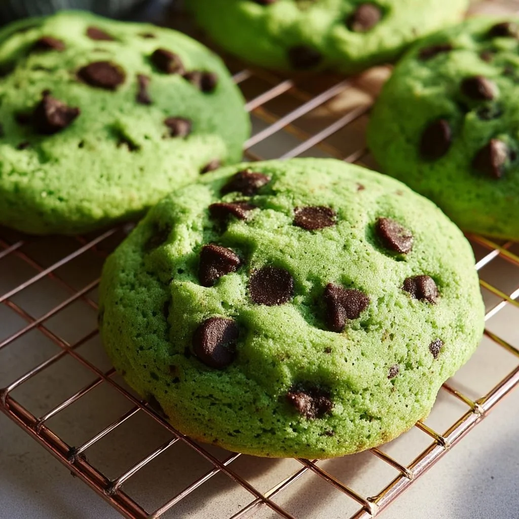 Delicious mint chocolate chip cookies on a plate, a refreshing dessert treat