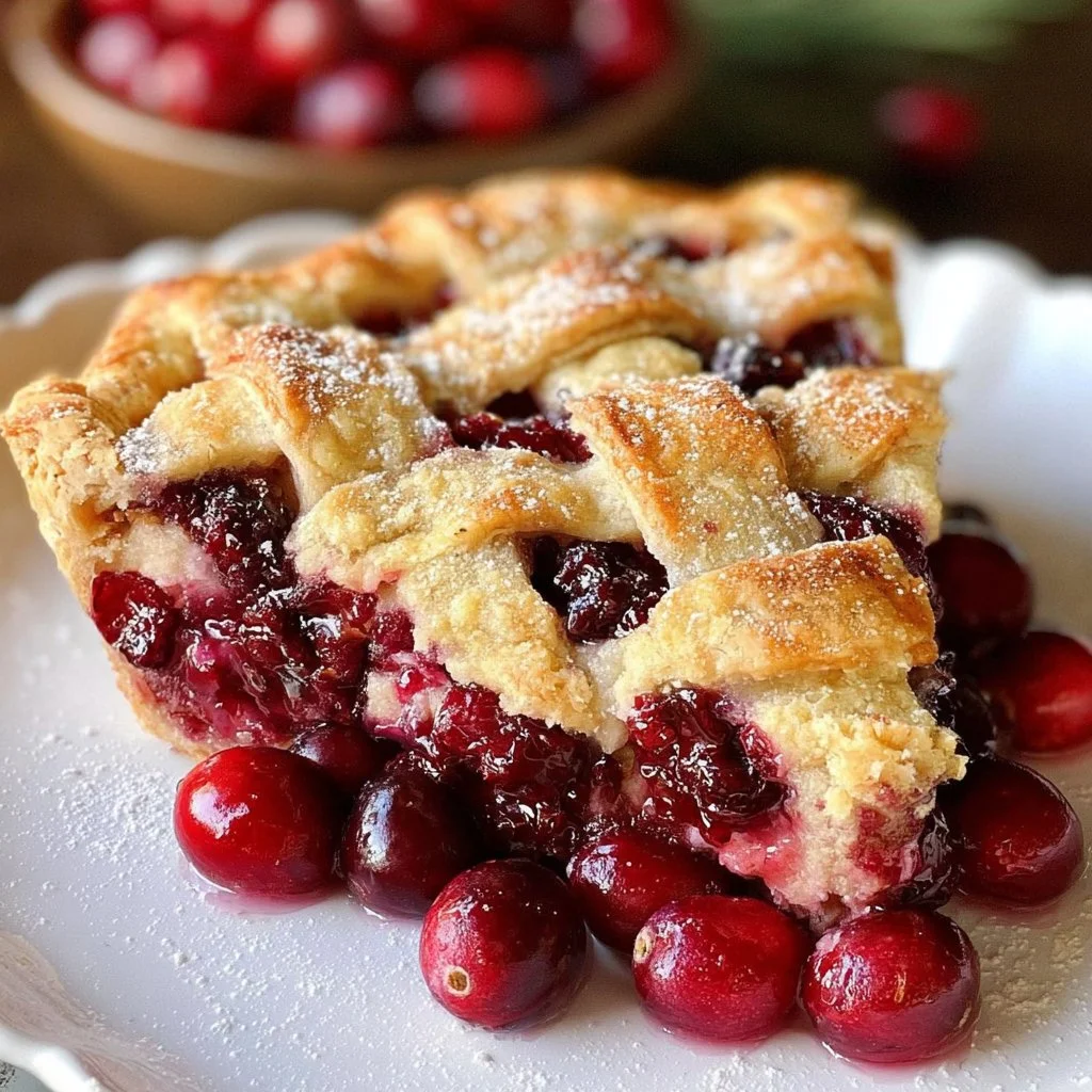 Nantucket Holiday Cranberry Pie with a golden crust and fresh cranberries