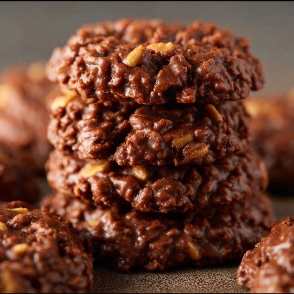 Delicious no-bake chocolate peanut butter cookies on a white plate