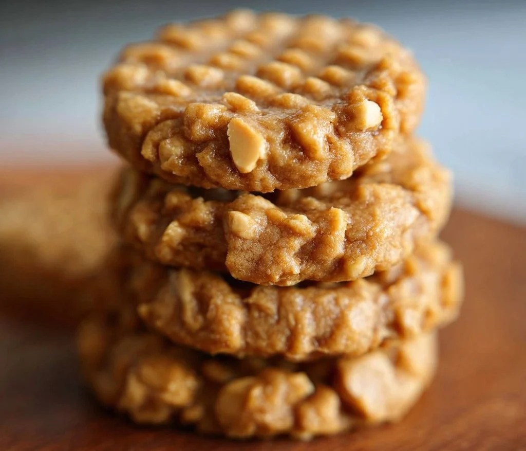 Delicious no-bake peanut butter cookies stacked on a plate
