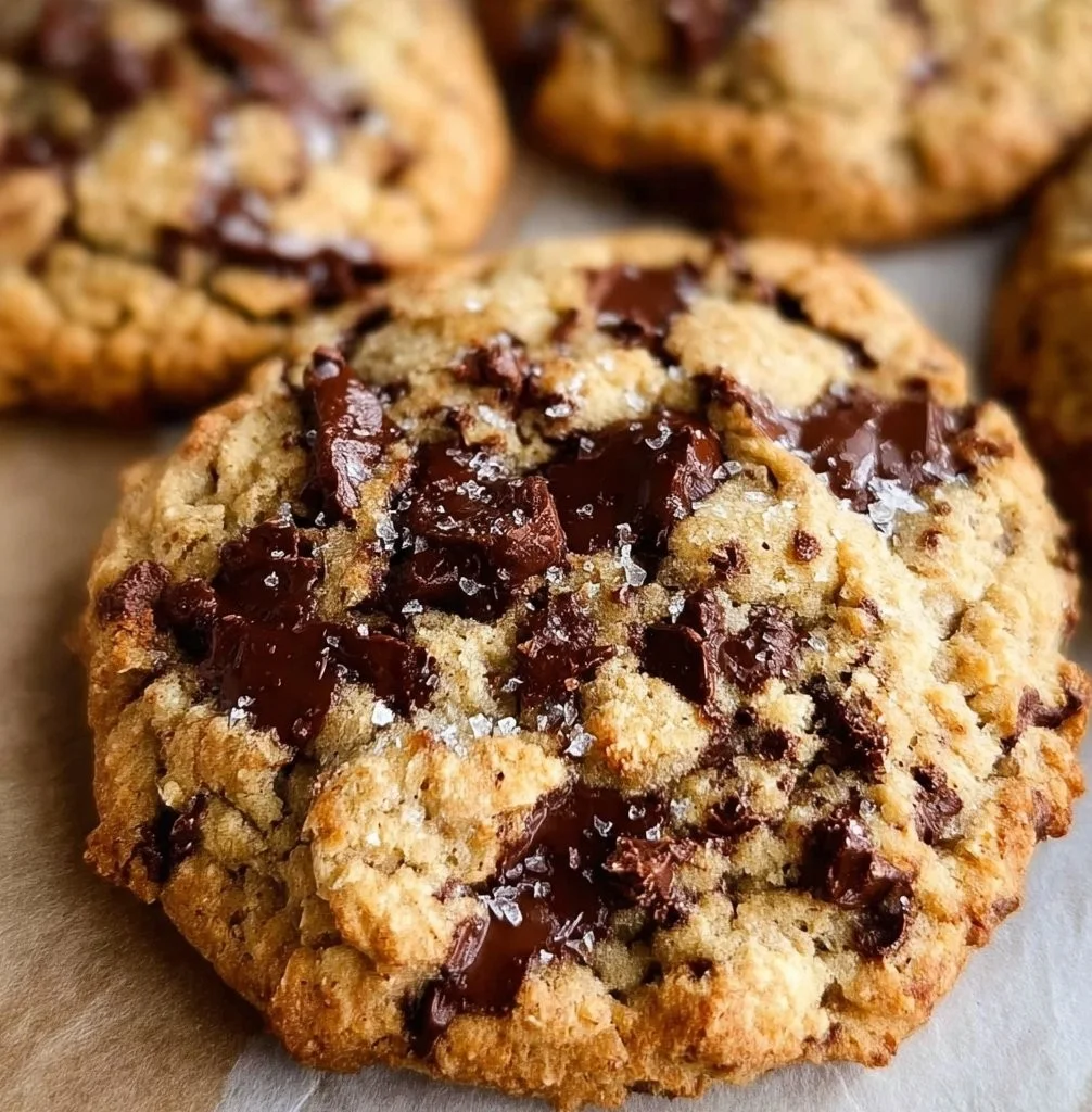 Delicious oat flour chocolate chip cookies on a plate