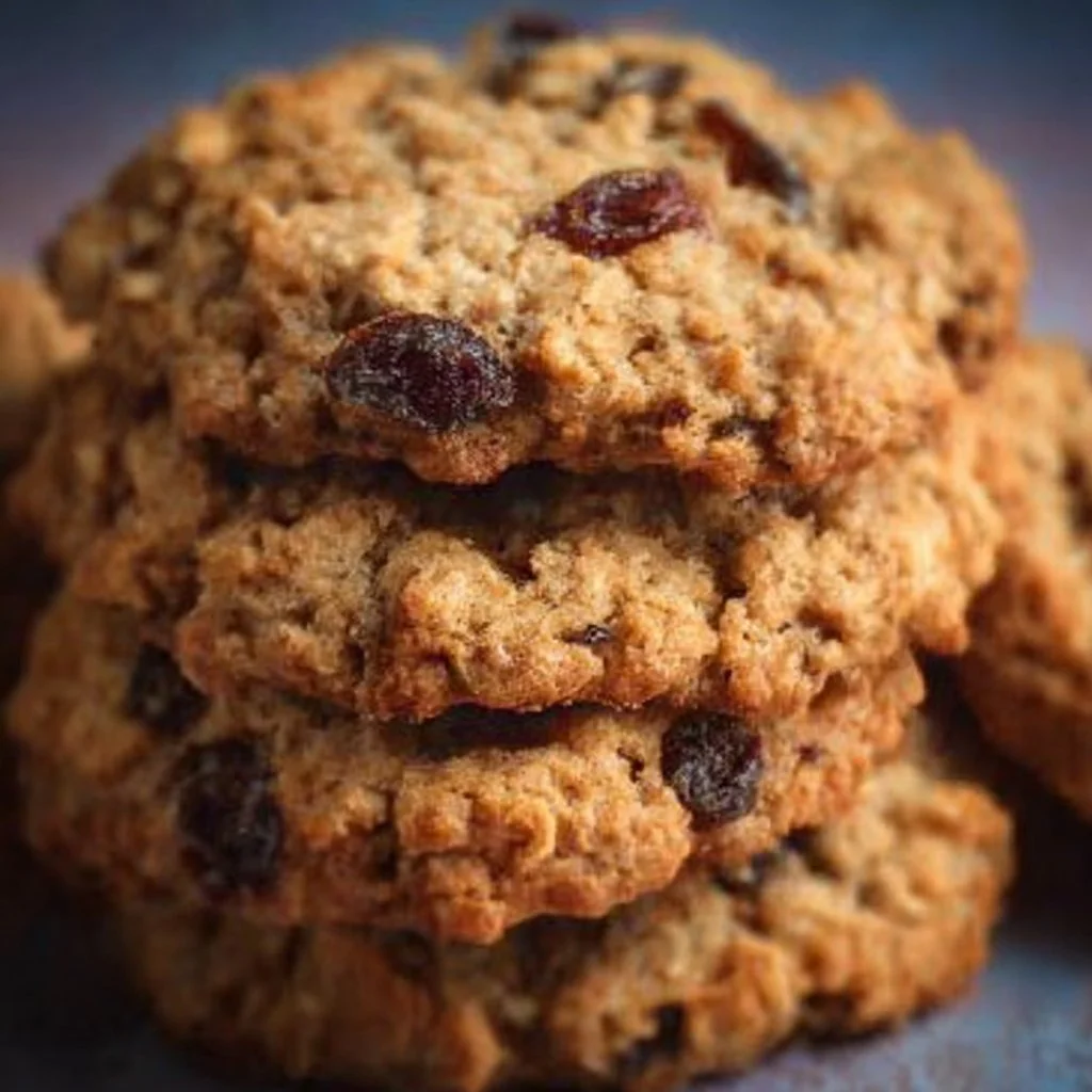 Delicious homemade oatmeal raisin cookies on a cooling rack
