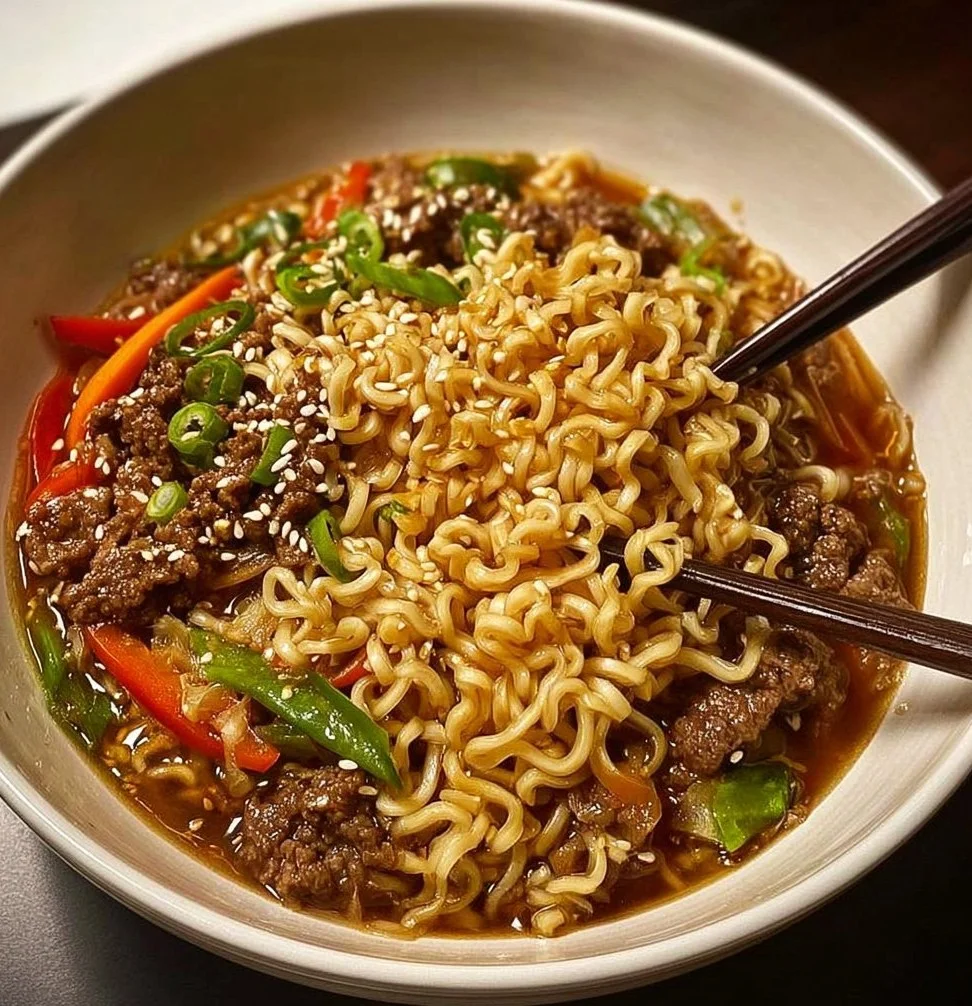 Delicious One-Pot Beef Ramen Noodles ready to serve, showcasing rich flavors and ingredients.