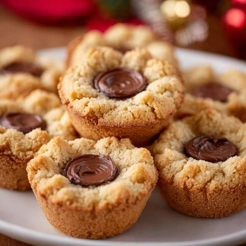 Deliciously baked Peanut Buttercup Cookies with chocolate and peanut butter filling.