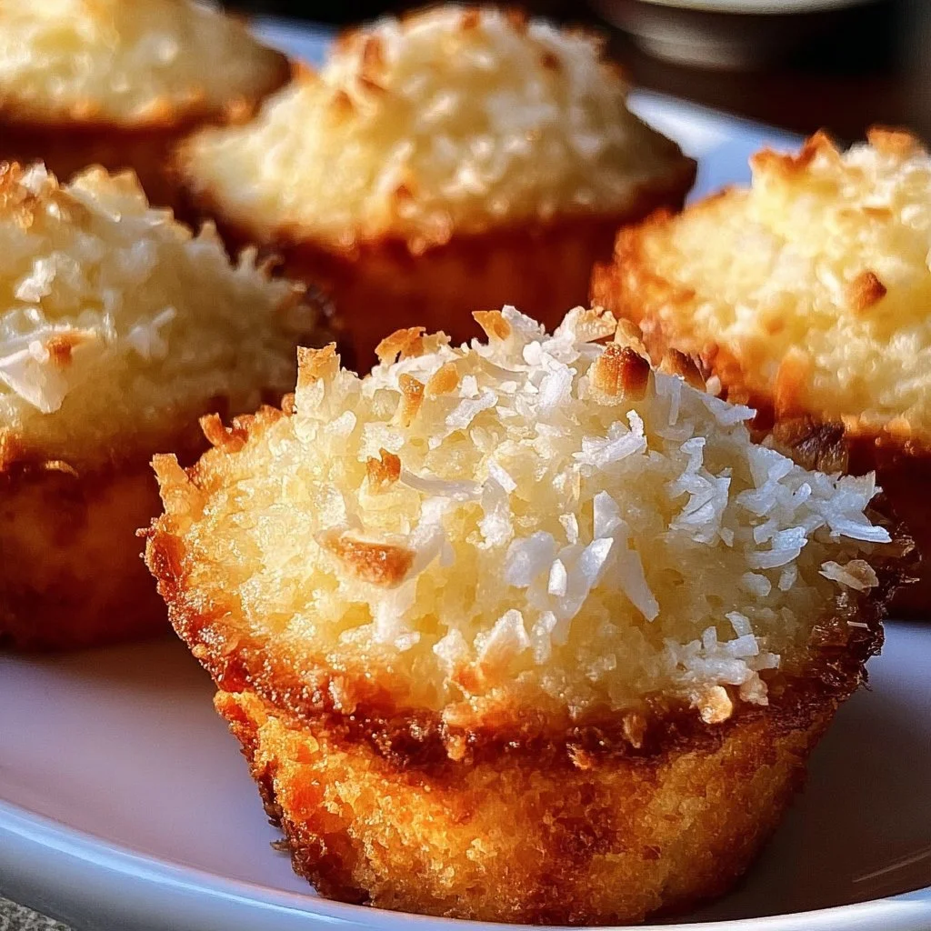 Delicious Portuguese coconut cakes on a plate with coconut flakes