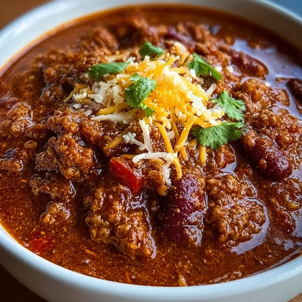 Bowl of quick and flavorful chili topped with fresh herbs