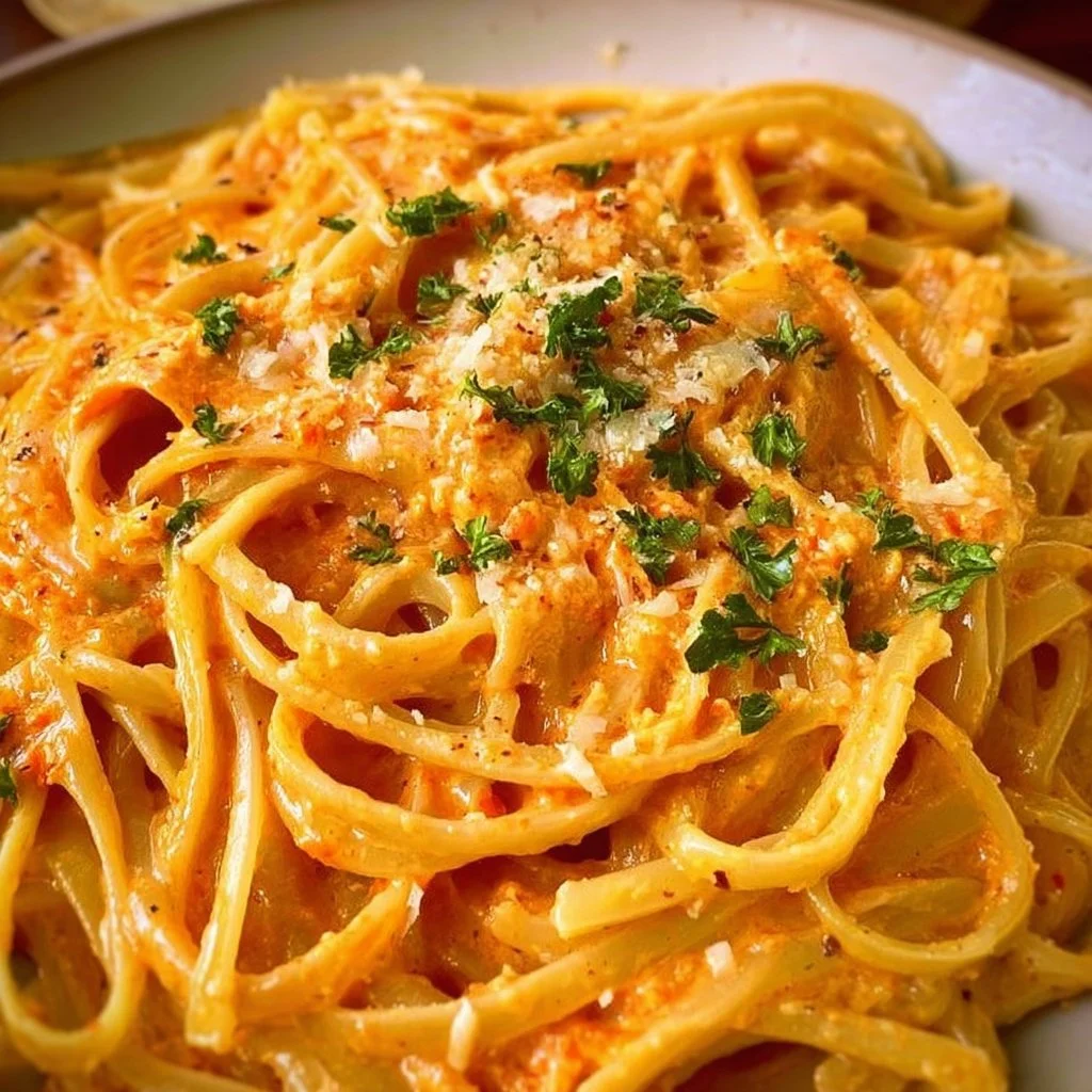 Creamy Roasted Red Pepper Alfredo Sauce perfect for pasta dishes