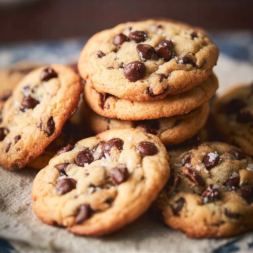 Delicious salted chocolate chip cookies on a cooling rack