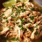 Delicious shredded slow cooker cilantro lime chicken served on a plate