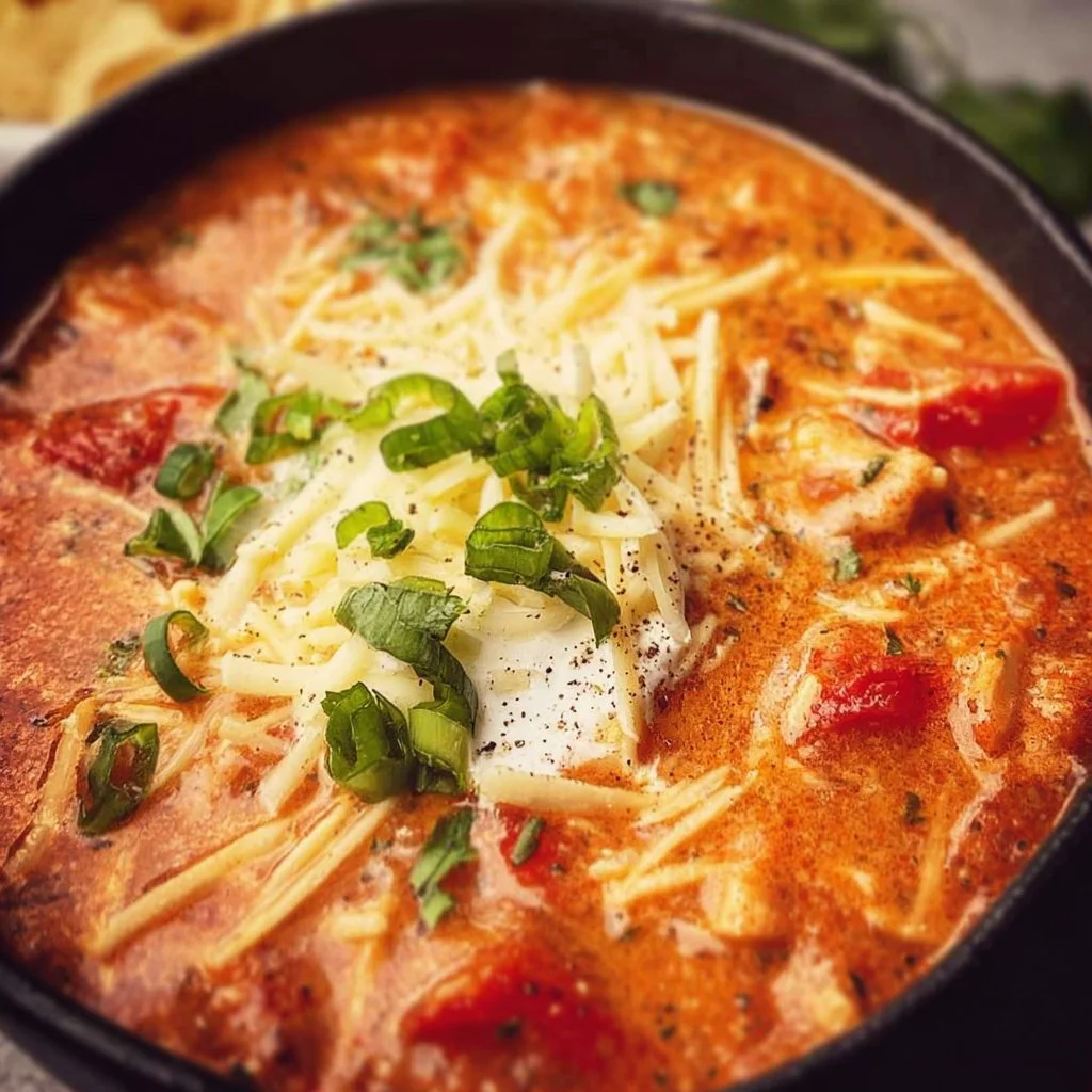 A bowl of Slow Cooker Buffalo Chicken Chili topped with green onions and cheese