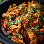 Bowl of slow cooker chipotle chicken with rice and garnishes