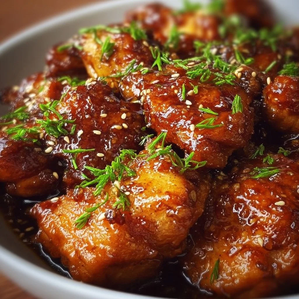 Slow Cooker Honey Garlic Chicken served on a plate with rice and vegetables