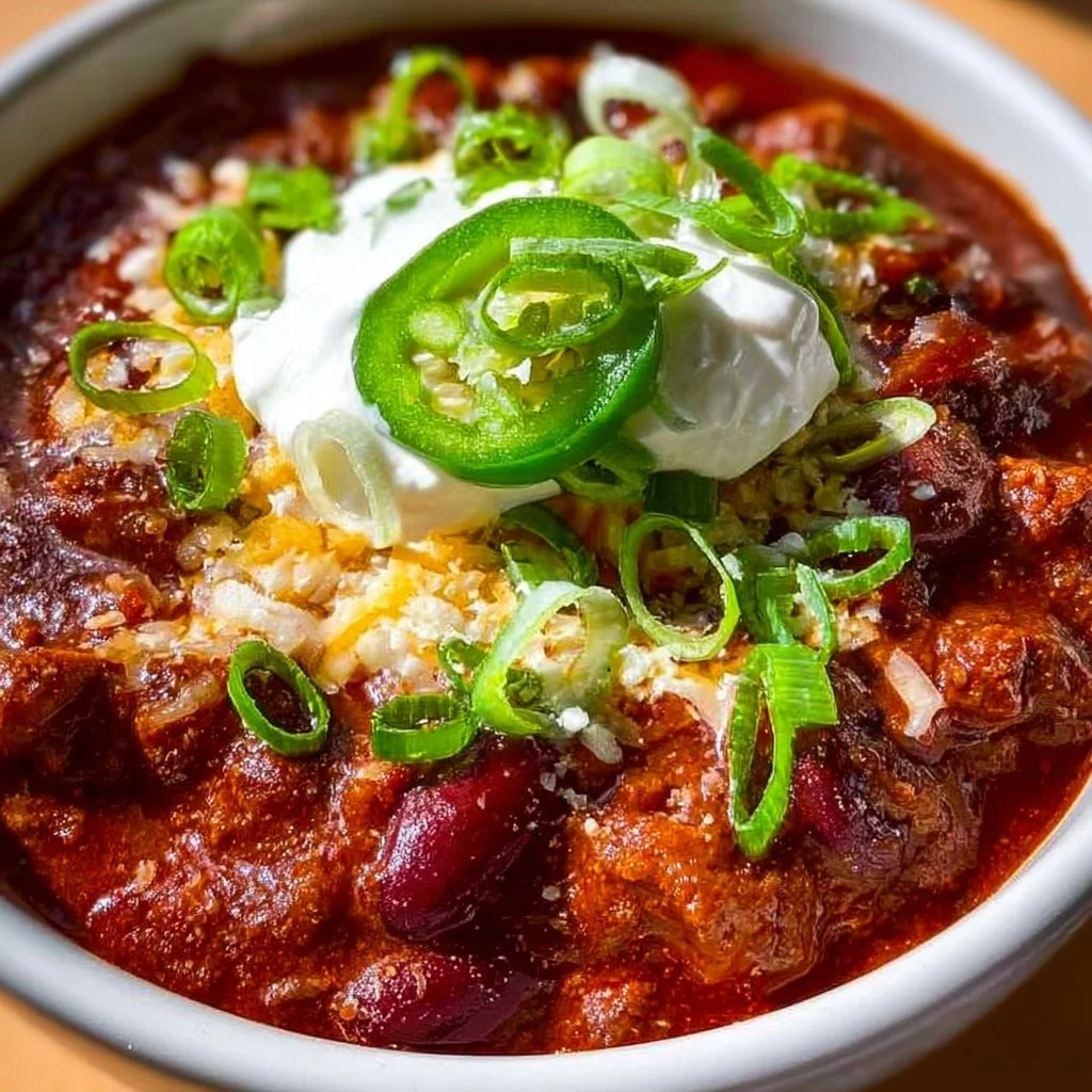Delicious bowl of smoked chili showcasing rich colors and smoky ingredients.