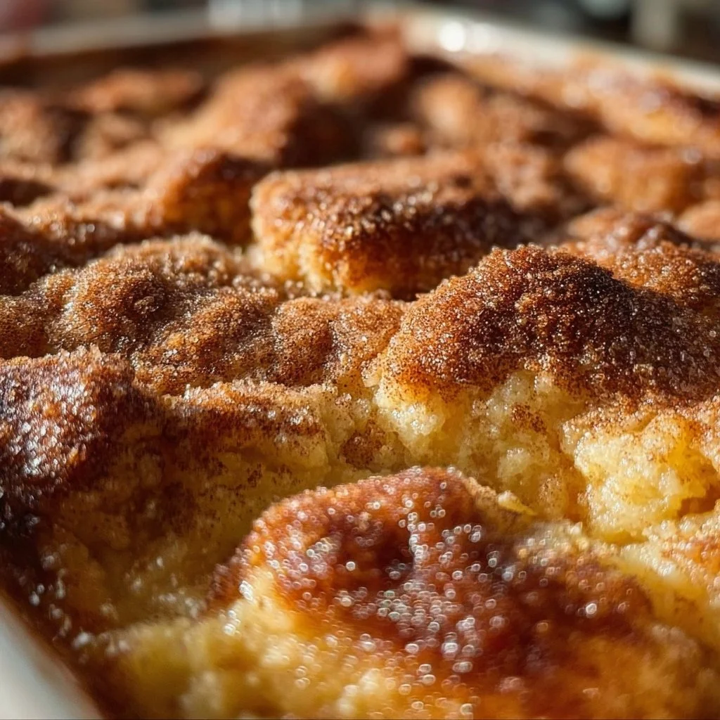 Delicious Snickerdoodle Cobbler with a cinnamon topping served in a baking dish