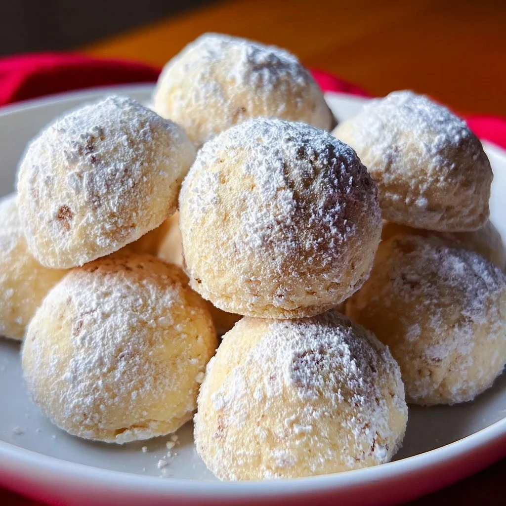 Delicious soft homemade snowball cookies dusted with powdered sugar