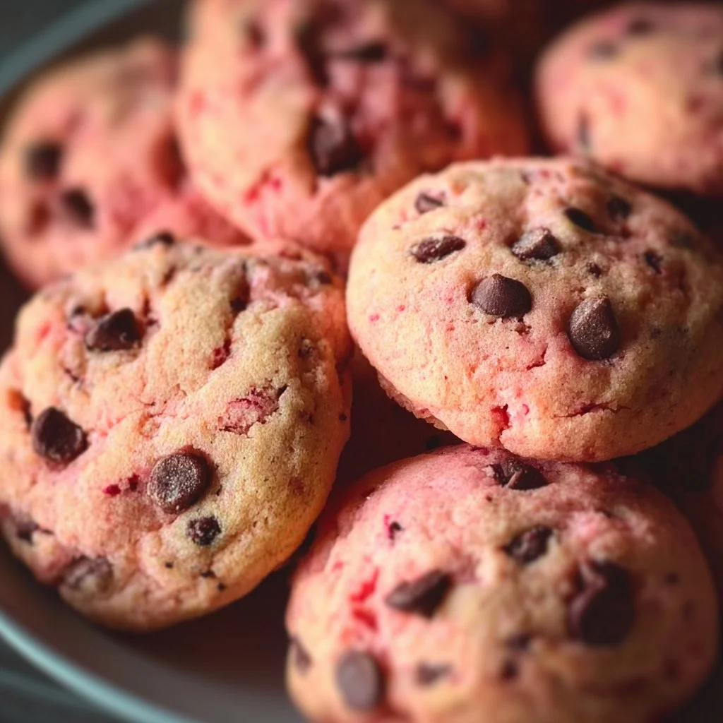 Strawberry cake mix chocolate chip cookies fresh out of the oven