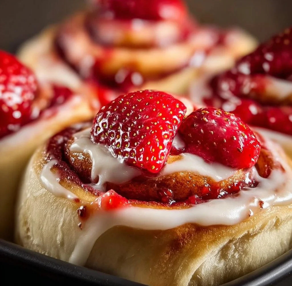 Delicious Strawberry Cheesecake Cinnabon Rolls fresh from the oven