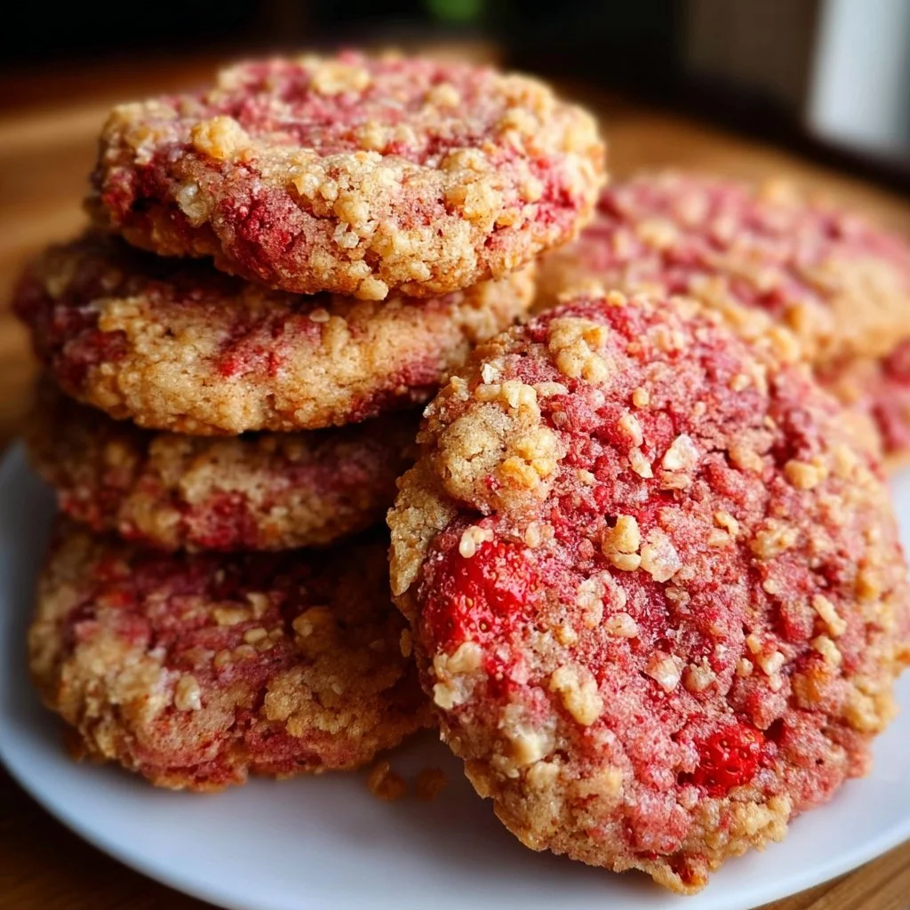 Delicious strawberry crunch cookies with a crispy texture