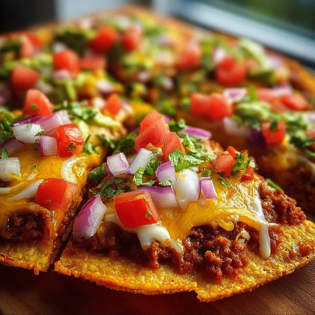 Delicious Mexican Pizza from Taco Bell topped with cheese and fresh ingredients.