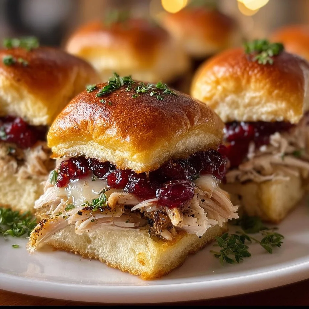 Thanksgiving leftover turkey cranberry sliders on a plate