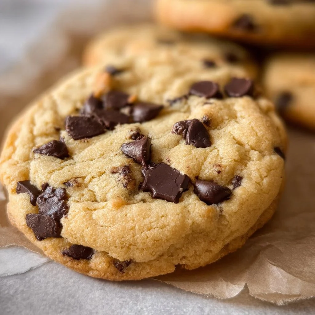 Delicious soft chocolate chip cookies stacked on a plate