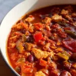 Delicious tofu chili bowl topped with fresh herbs and spices