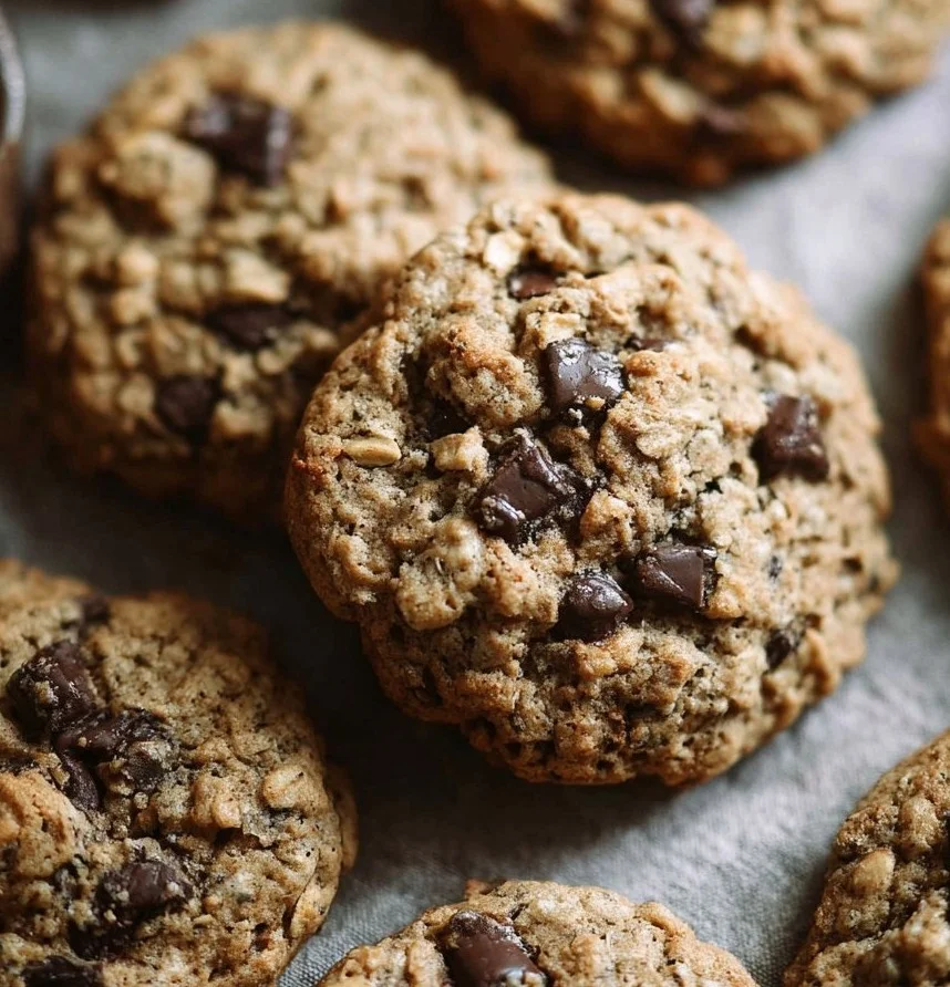 Delicious Vegan Oatmeal Chocolate Chip Cookies on a plate
