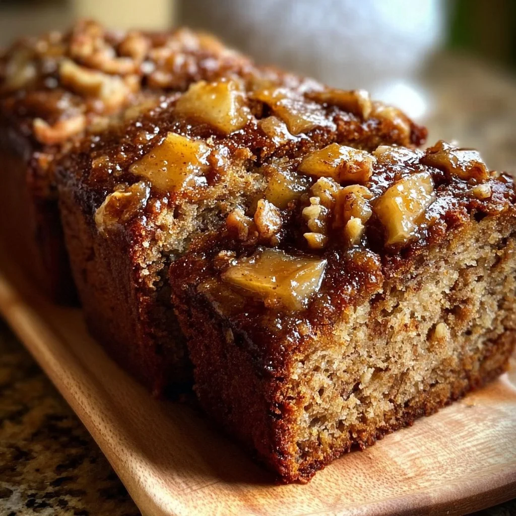 Freshly baked warm cinnamon-spiced apple bread cooling on a rack