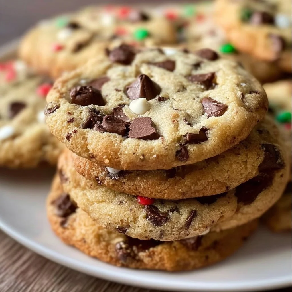 Delicious Winter Wonderland Chocolate Chip Cookies on a festive plate