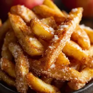 Delicious air fryer apple fries served with caramel dip