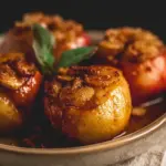 Air fryer baked apples topped with cinnamon and served in a dish