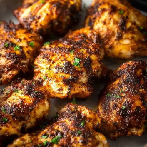 Air fryer boneless chicken thighs served with vegetables