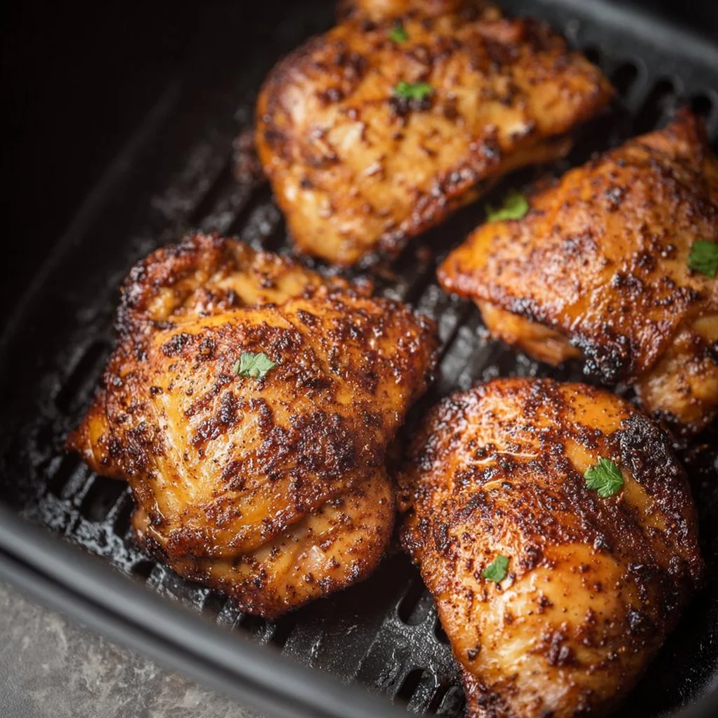 Air fryer boneless chicken thighs cooked to perfection, ready to serve.